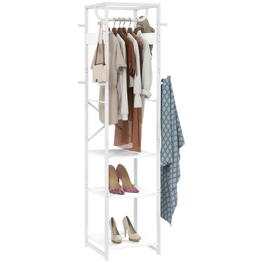 Clothes Rail with Storage Shelf and Hooks, Clothes Rack, White