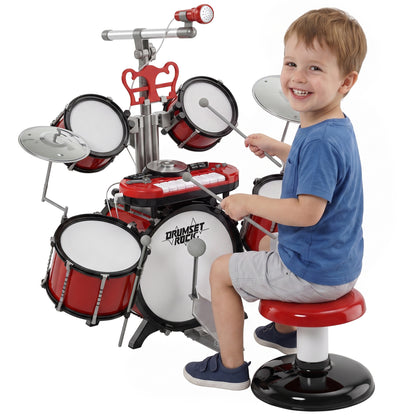 Kids Drum Set for Beginners with Stool, Educational Musical Toy, Red