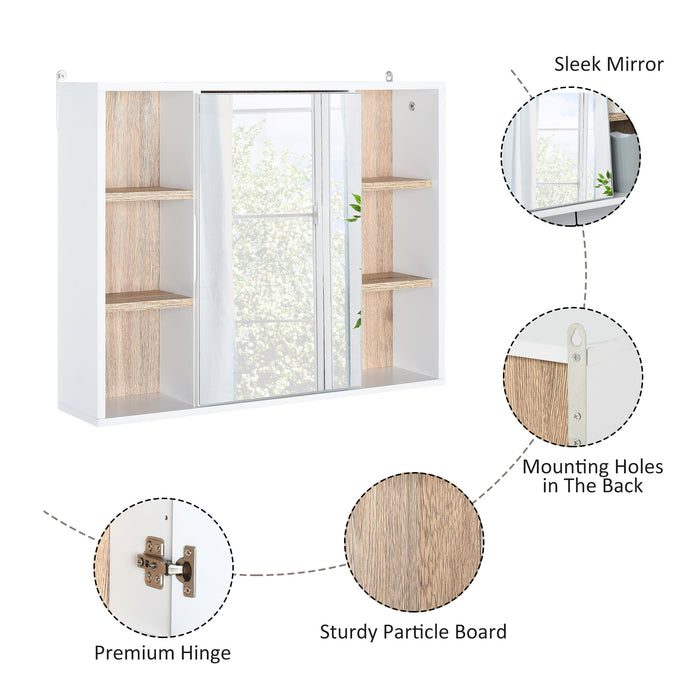 Bathroom Mirror Cabinet, Wall Mounted Medicine Cabinet with Storage Cupboard and Adjustable Shelf, White