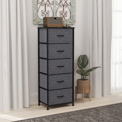 5 Drawer Fabric Chest of Drawers w/ Wooden Top for Hallway Grey