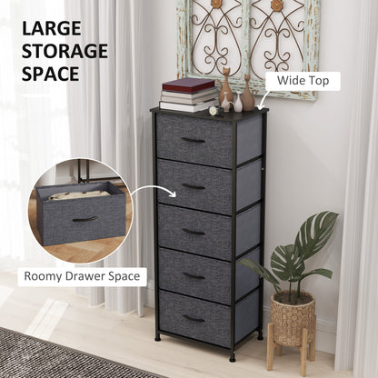 5 Drawer Fabric Chest of Drawers w/ Wooden Top for Hallway Grey