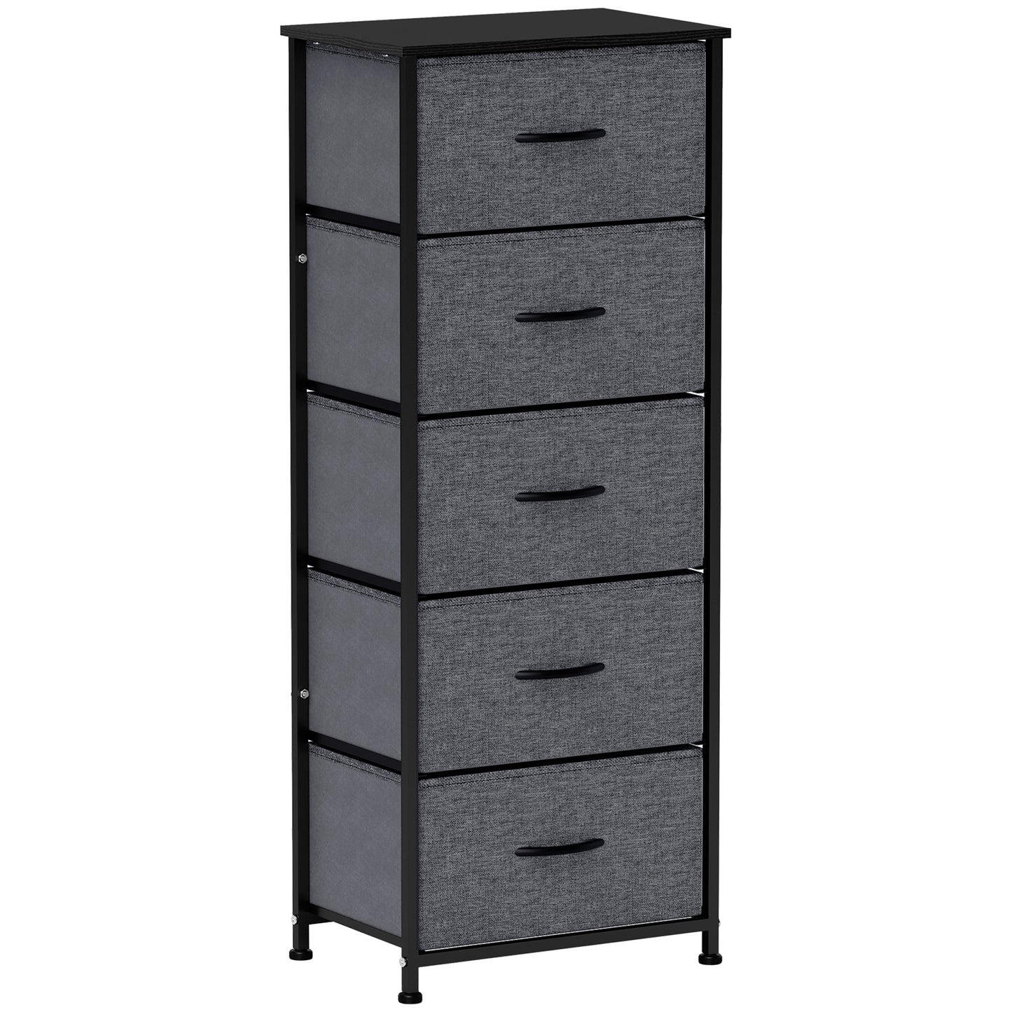5 Drawer Fabric Chest of Drawers w/ Wooden Top for Hallway Grey