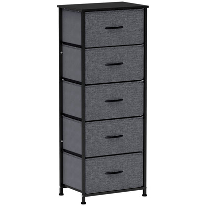 5 Drawer Fabric Chest of Drawers w/ Wooden Top for Hallway Grey