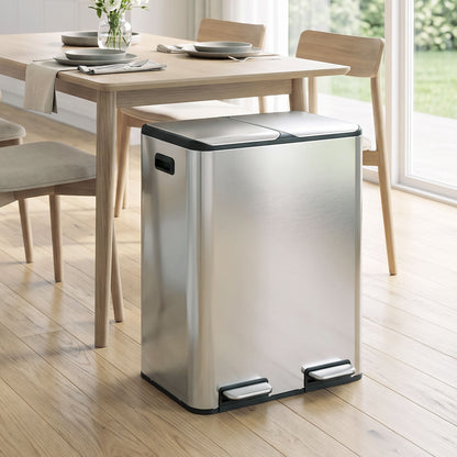 2x30L Kitchen Bin, Stainless Steel Recycling Bin, Silver Tone
