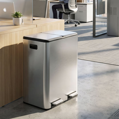 2x30L Kitchen Bin, Stainless Steel Recycling Bin, Silver Tone