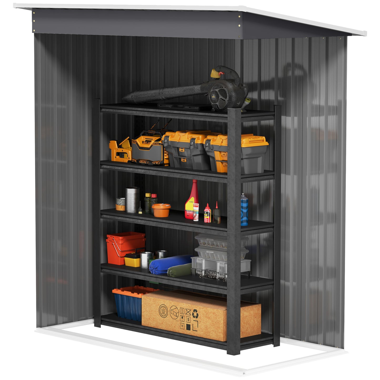 5 x 3ft Garden Storage Shed Sliding Door Sloped Roof Tool, Grey