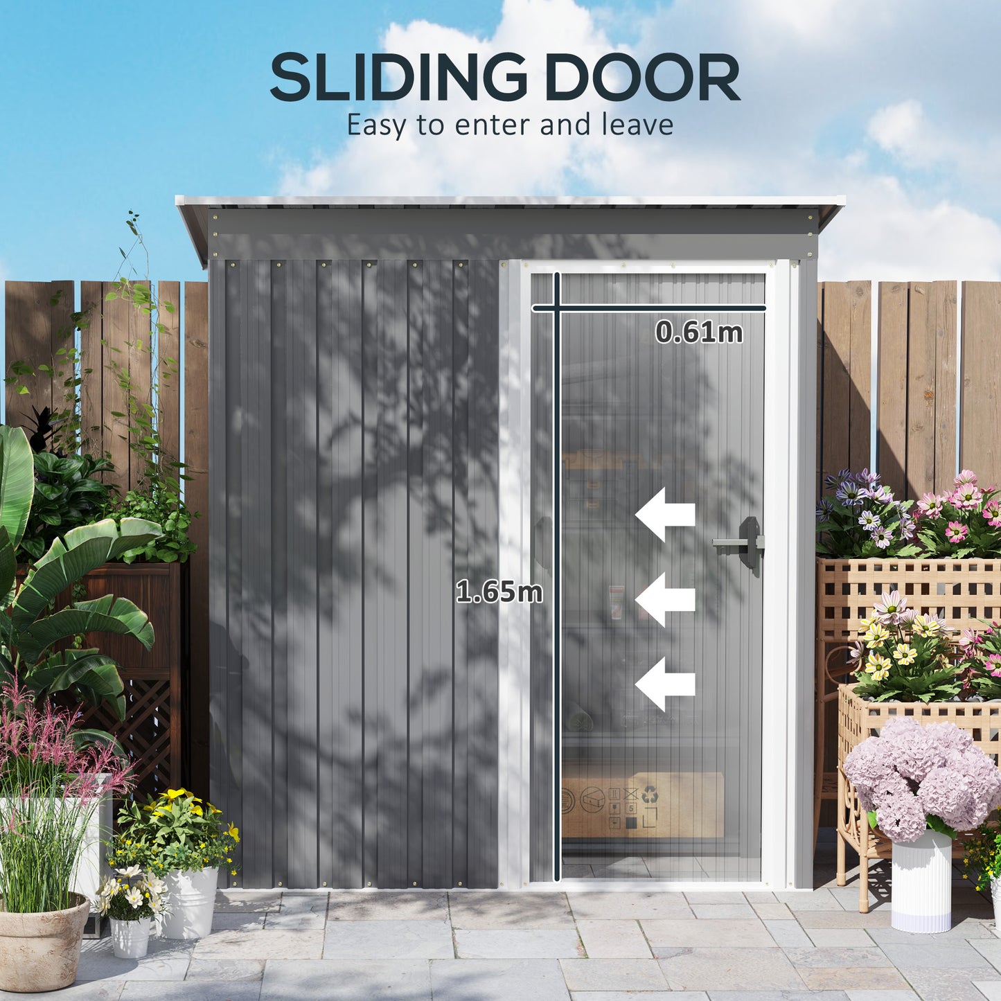 5 x 3ft Garden Storage Shed Sliding Door Sloped Roof Tool, Grey