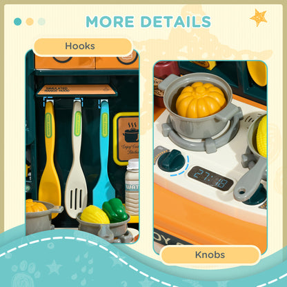 AIYAPLAY Toy Kitchen, 77 Pieces Kids Play Kitchen Role Playing Game with Sound and Light, Water Spray, Running Water