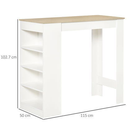 Bar Table Coffee Table Kitchen Dining Table with 4-Tier Shelf Natural