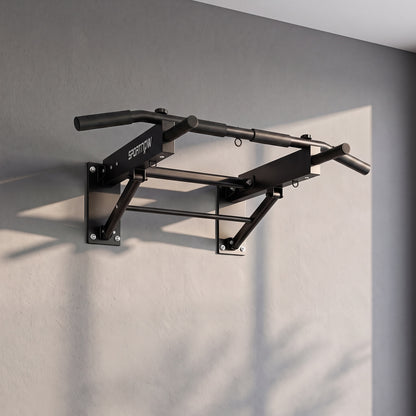 Pull Up Bar Wall Mounted Chin Up Bar with Folding Design, 3 Hooks for Resistance Bands, Multi Non-Slip Grips, Upper Body Workout Bracket for Home Gym, Supports up to 120 kg, Black