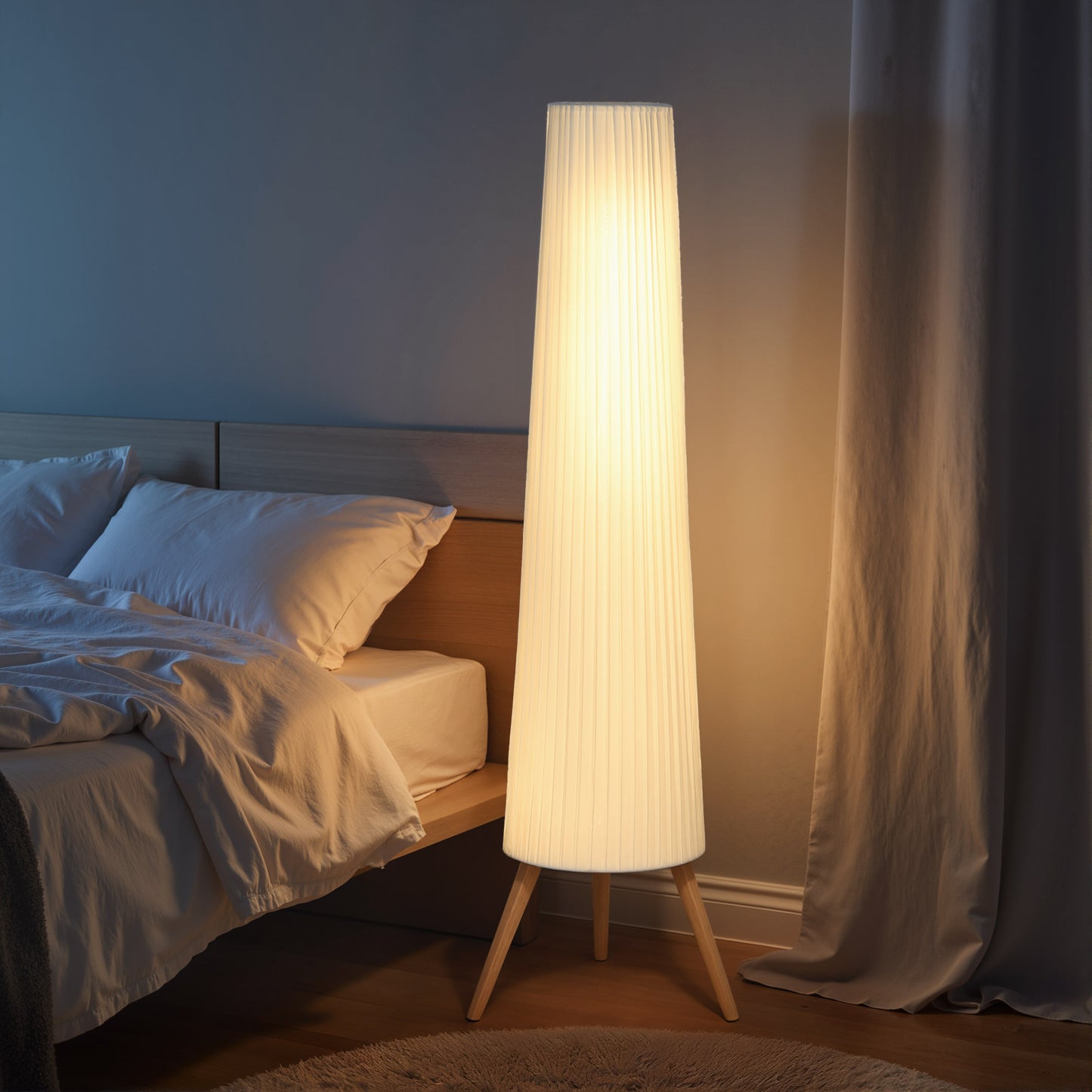 Dimmable Standing Lamp, Nordic Tripod Floor Lamp with Wood Legs