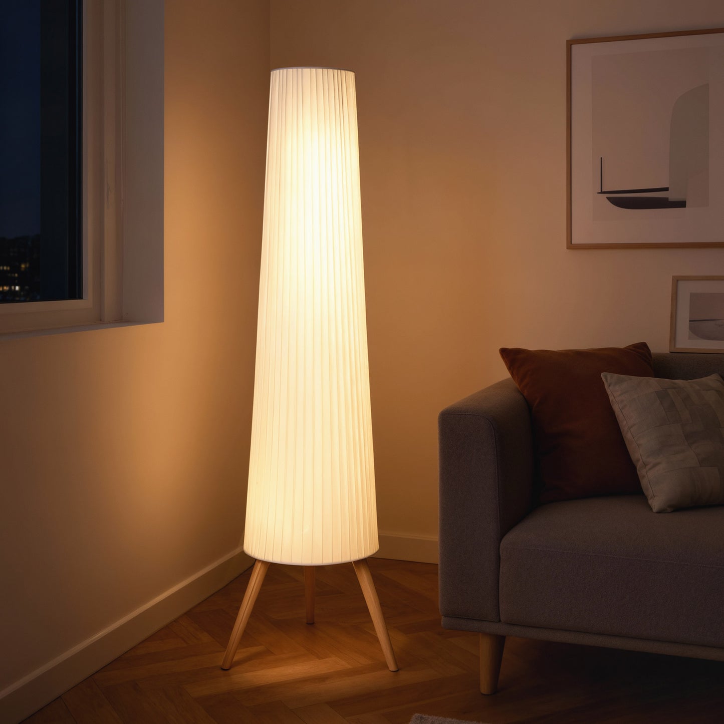Dimmable Standing Lamp, Nordic Tripod Floor Lamp with Wood Legs