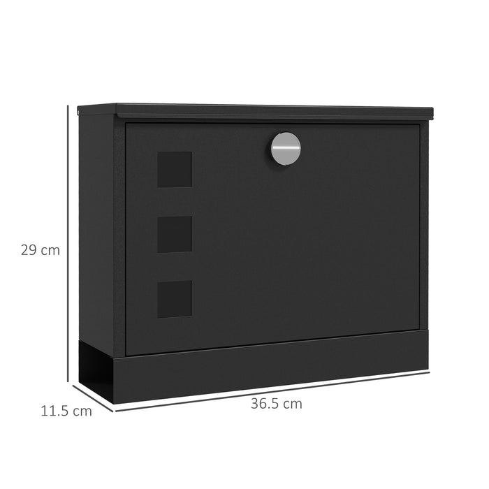 Wall Mounted Letterbox, Weatherproof Post Box, Modern Mailbox with 2 Keys and Viewing Windows, Easy to Install