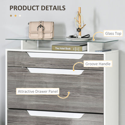 Shoe Cabinet with 3 Drawers, High Gloss Front Panels, Glass Top Grey