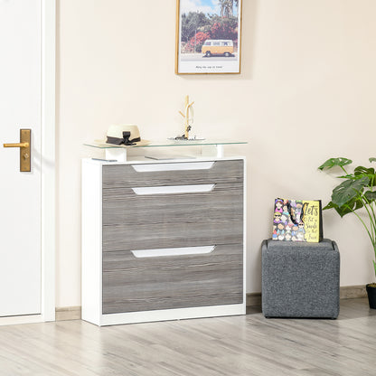 Shoe Cabinet with 3 Drawers, High Gloss Front Panels, Glass Top Grey