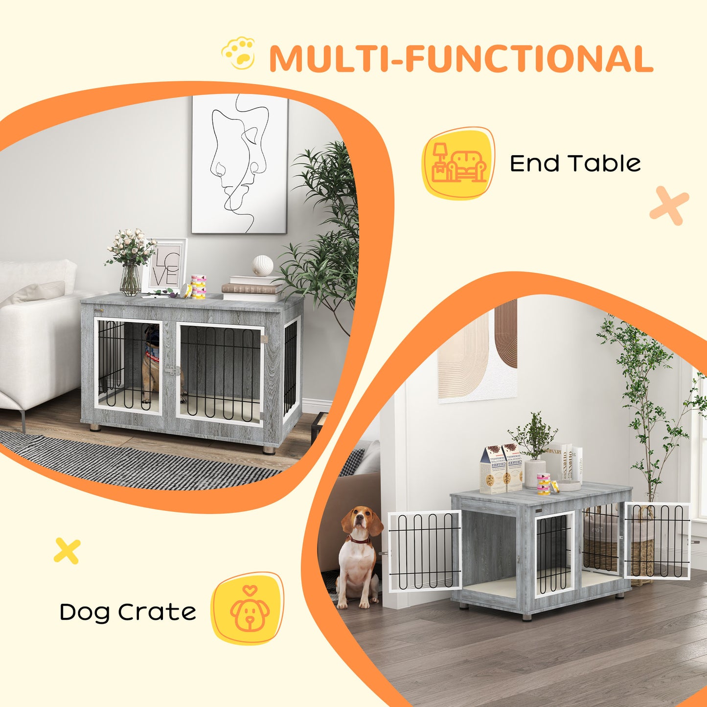 Dog Crate Furniture, Dog Crate End Table w/ Soft Cushion, Double Door