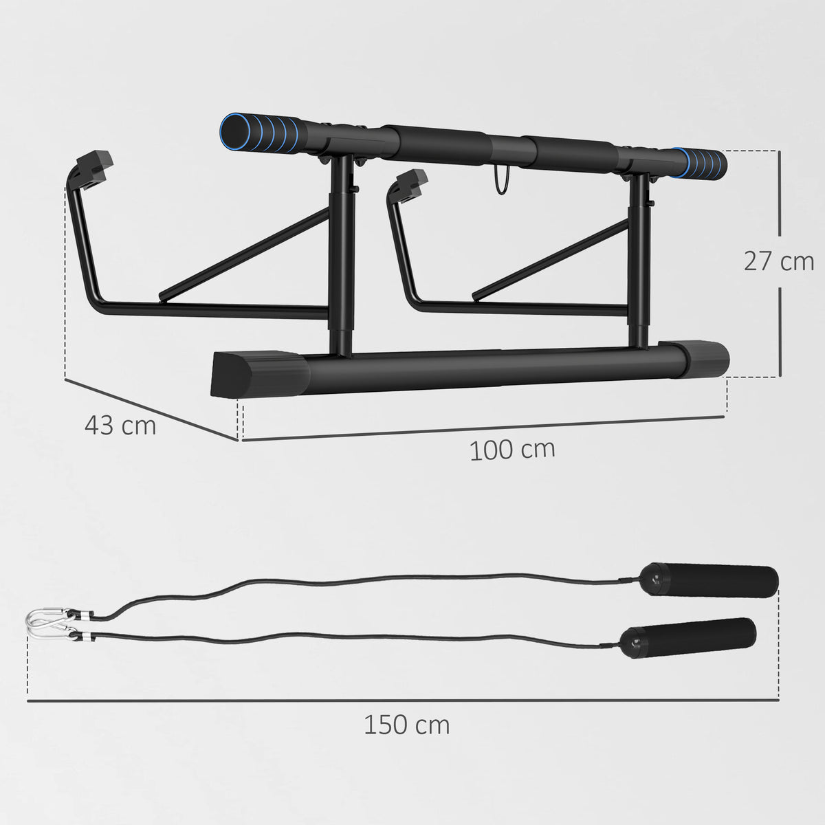 Folding Doorway Pull-Up Bar with Resistance Band for 70-90cm Frames - Blue & Black