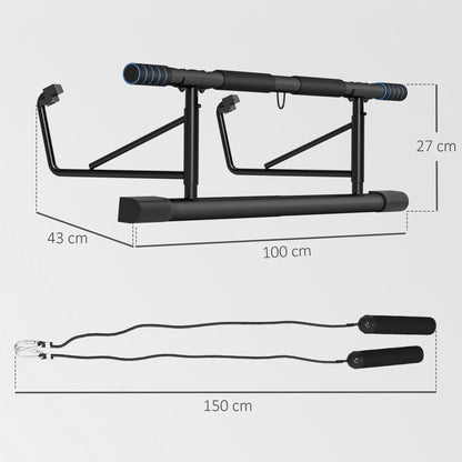 Folding Doorway Pull-Up Bar with Resistance Band for 70-90cm Frames - Blue & Black