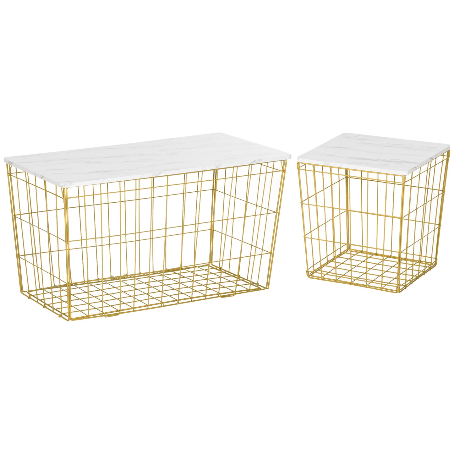 Side Table Set of 2, Modern Coffee End Bedside Storage Tables White