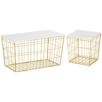 Side Table Set of 2, Modern Coffee End Bedside Storage Tables White