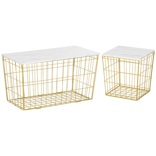 Side Table Set of 2, Modern Coffee End Bedside Storage Tables White