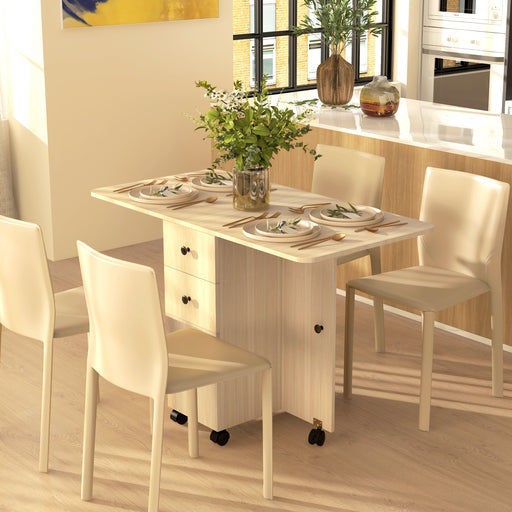 Folding Dining Table, Drop Leaf Table With Drawers Natural Wood