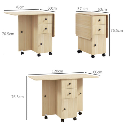 Folding Dining Table, Drop Leaf Table With Drawers Natural Wood