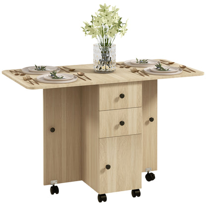 Folding Dining Table, Drop Leaf Table With Drawers Natural Wood