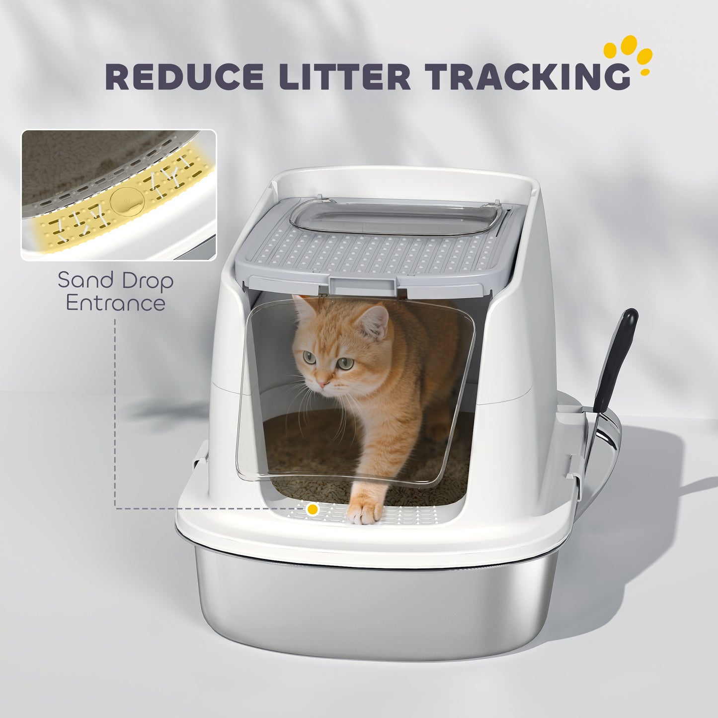 Stainless Steel Litter Box, Enclosed Metal Cat Litter Tray with Scoop