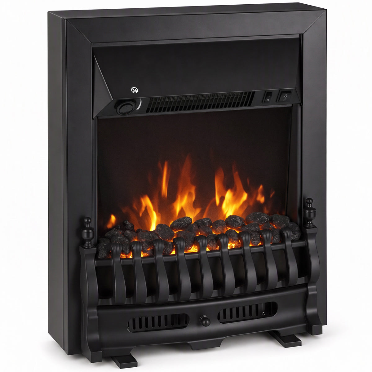 2000W Freestanding or Inset Electric Fire with Coal Effect - Matt Black