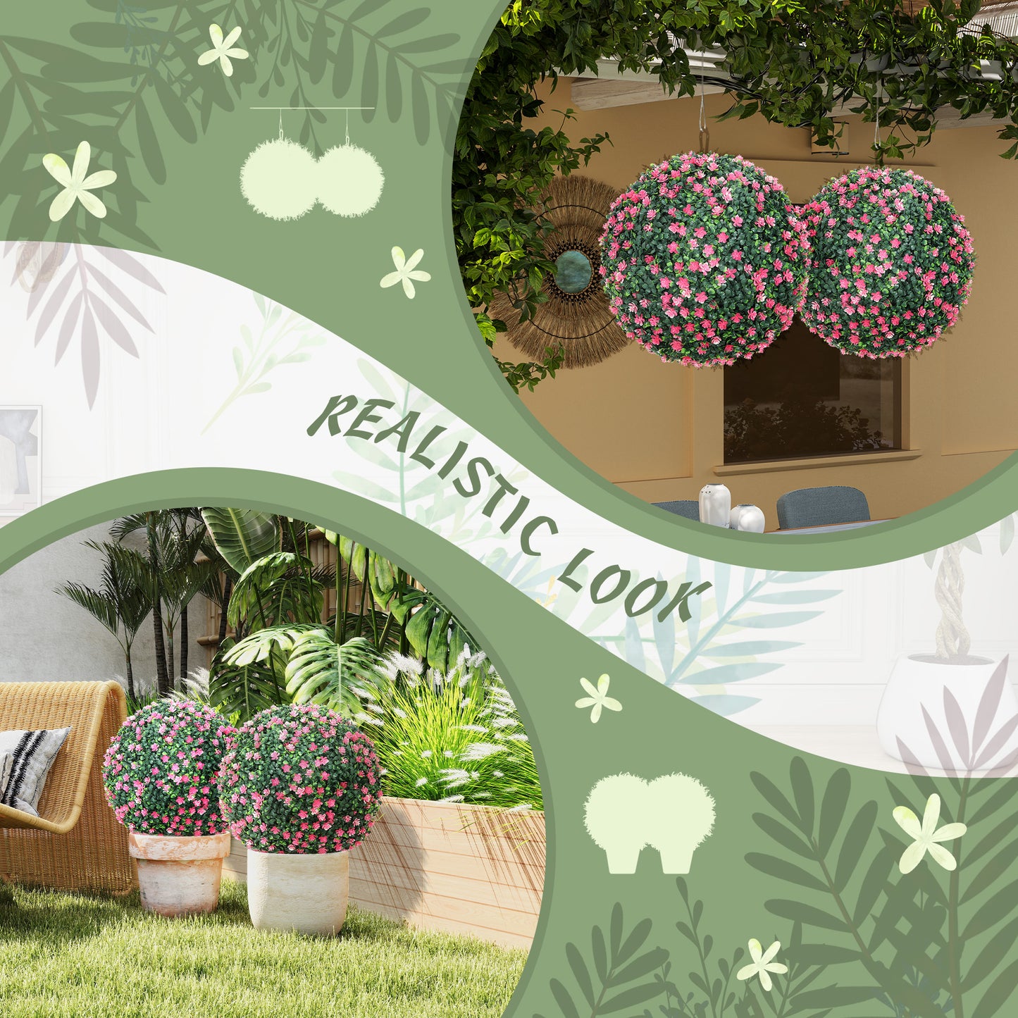 Set of 2 Artificial Topiary Balls Indoor Outdoor Faux Boxwood Balls
