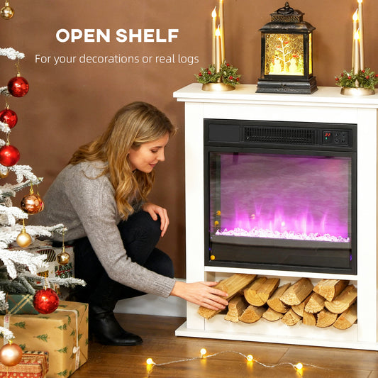 1800W White Electric Fire with Remote & Timer for Living Room