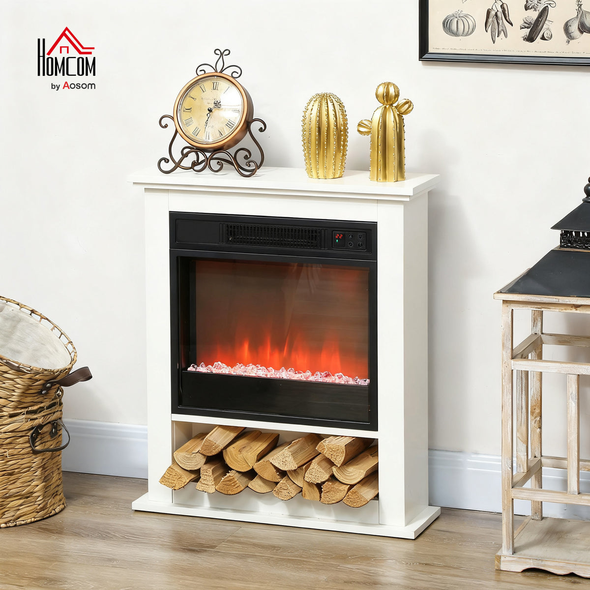 1800W White Electric Fire with Remote & Timer for Living Room