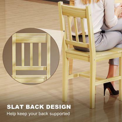 Dining Chairs Set of 2, Pine Wood Frame, Slat Back, Kitchen, Natural