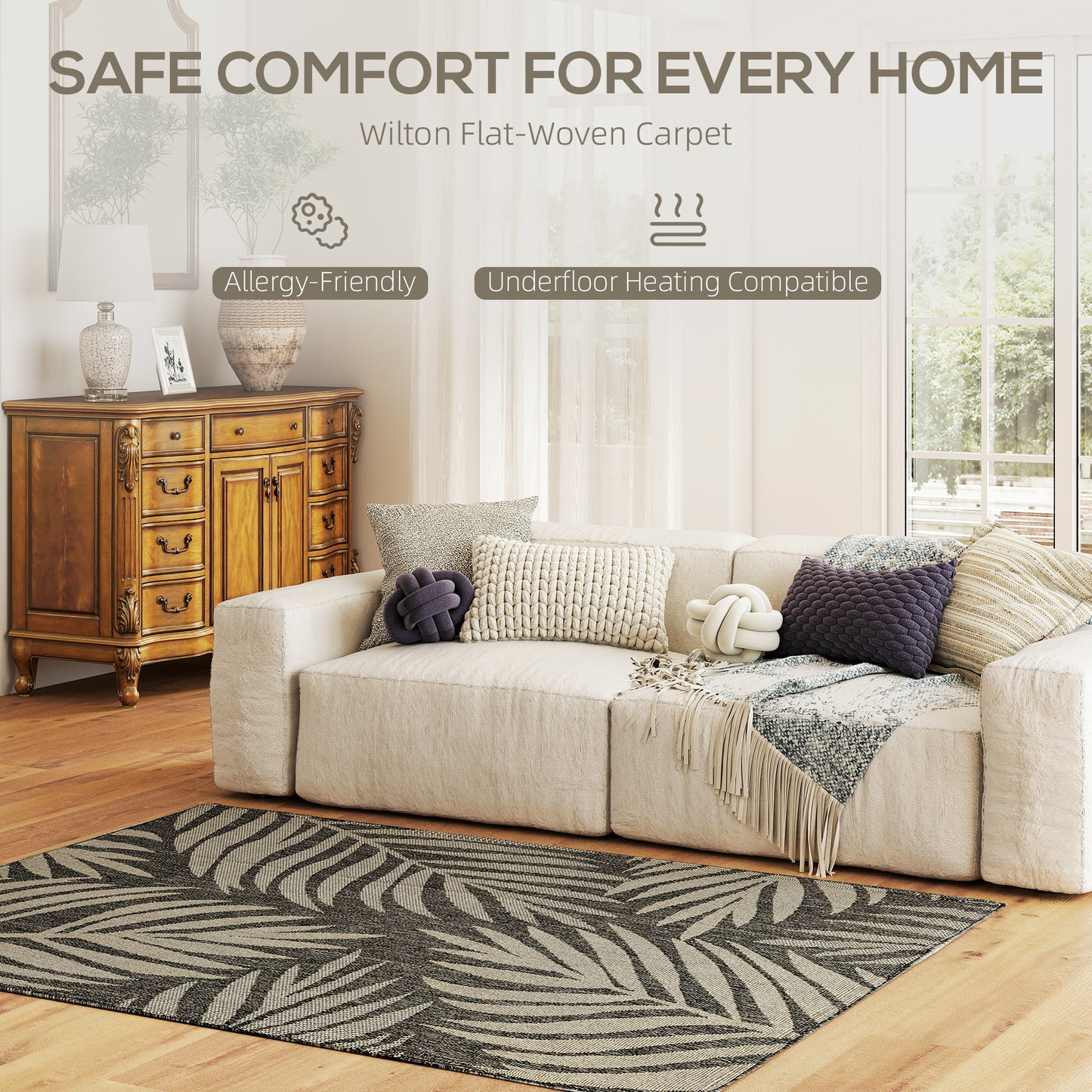 Easy-Cleaning Machine Washable Rug for Patio, Garden, Grey