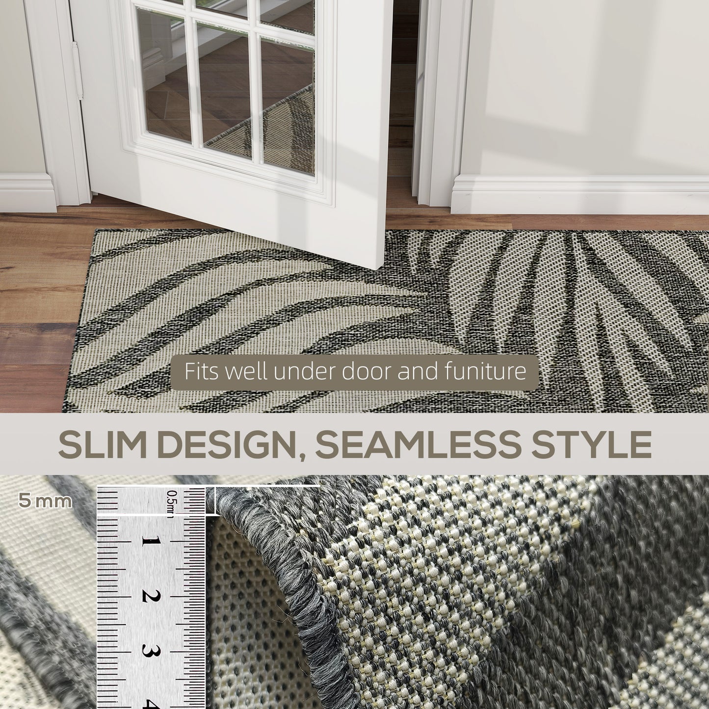 Easy-Cleaning Machine Washable Rug for Patio, Garden, Grey
