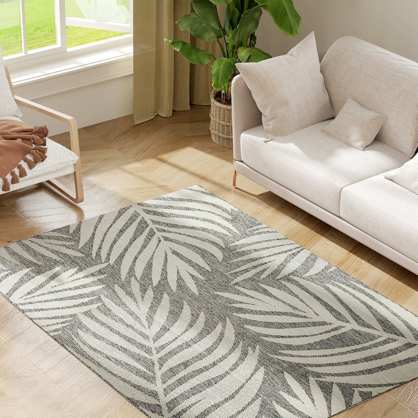 Easy-Cleaning Machine Washable Rug for Patio, Garden, Grey