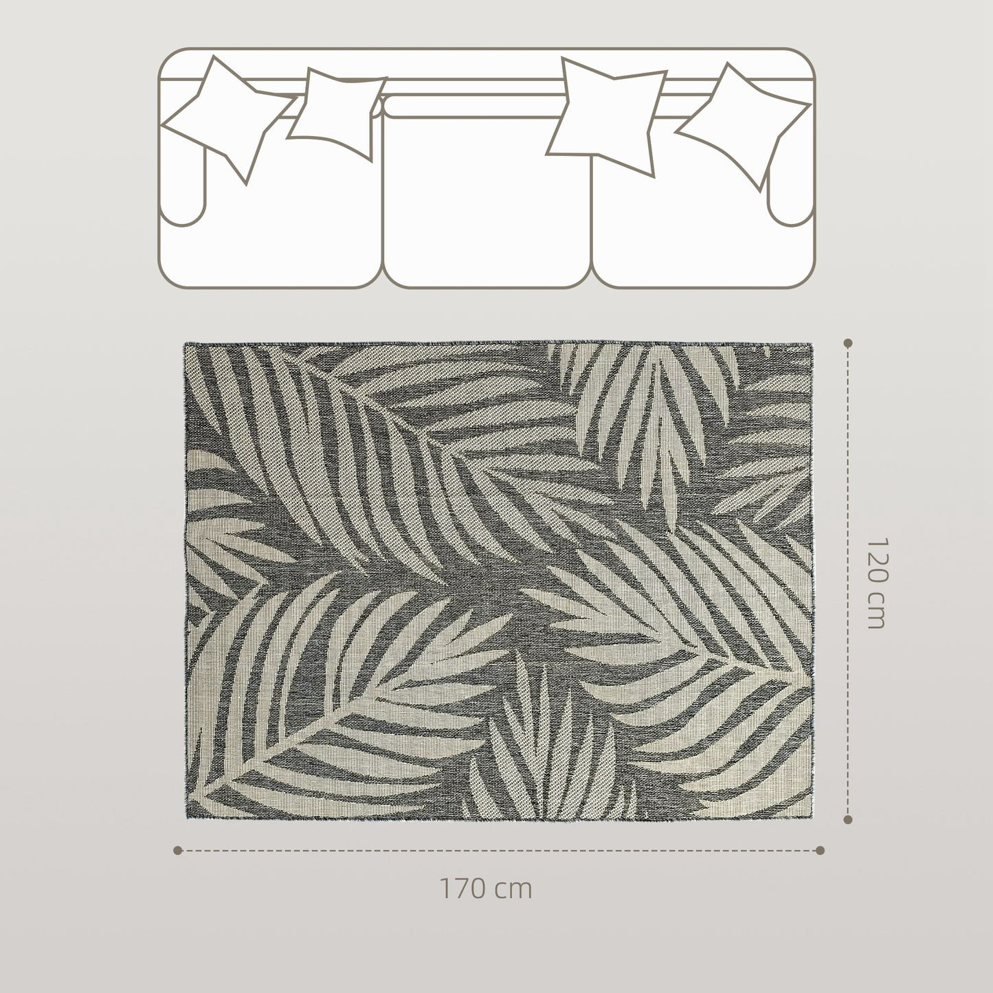 Easy-Cleaning Machine Washable Rug for Patio, Garden, Grey
