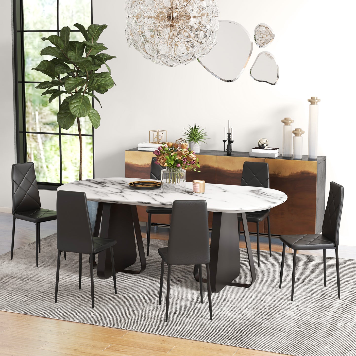 6-Pieces Dining Chairs, Faux Leather Kitchen Chairs, Black