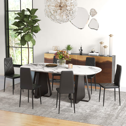 6-Pieces Dining Chairs, Faux Leather Kitchen Chairs, Black