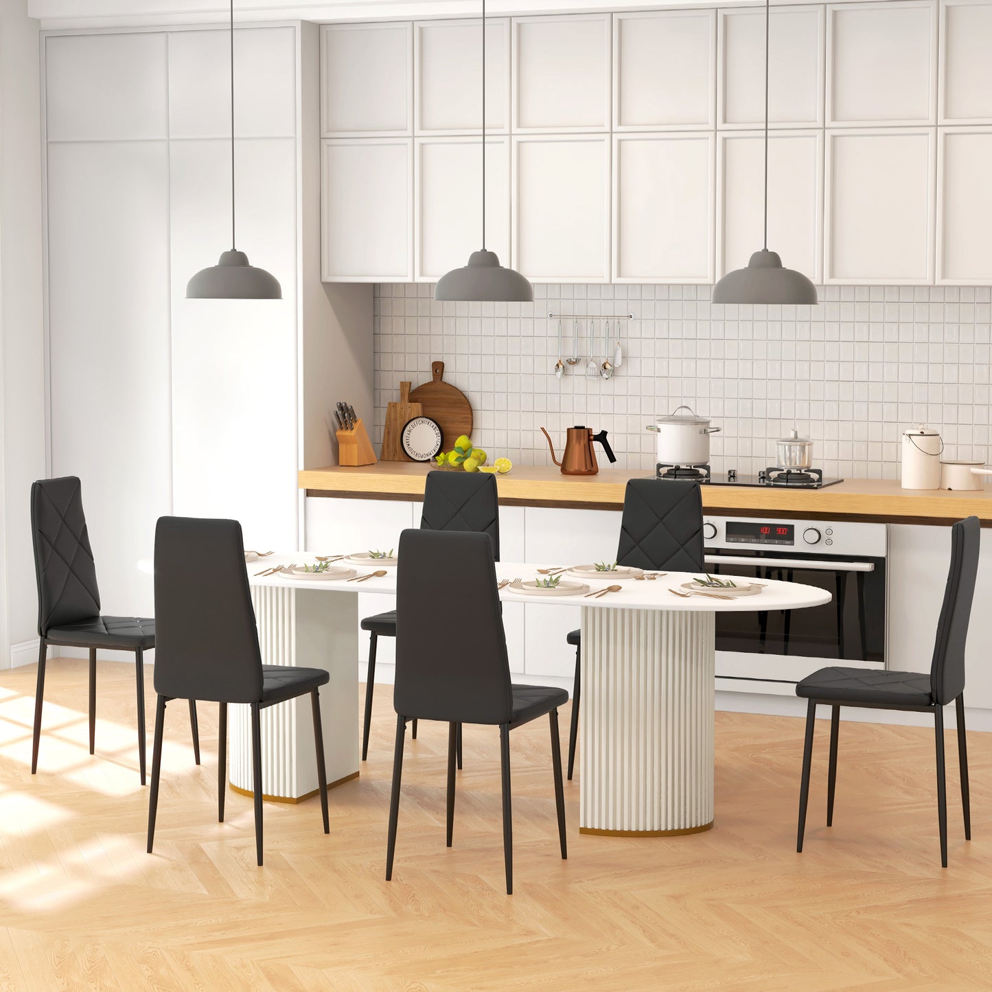 6-Pieces Dining Chairs, Faux Leather Kitchen Chairs, Black