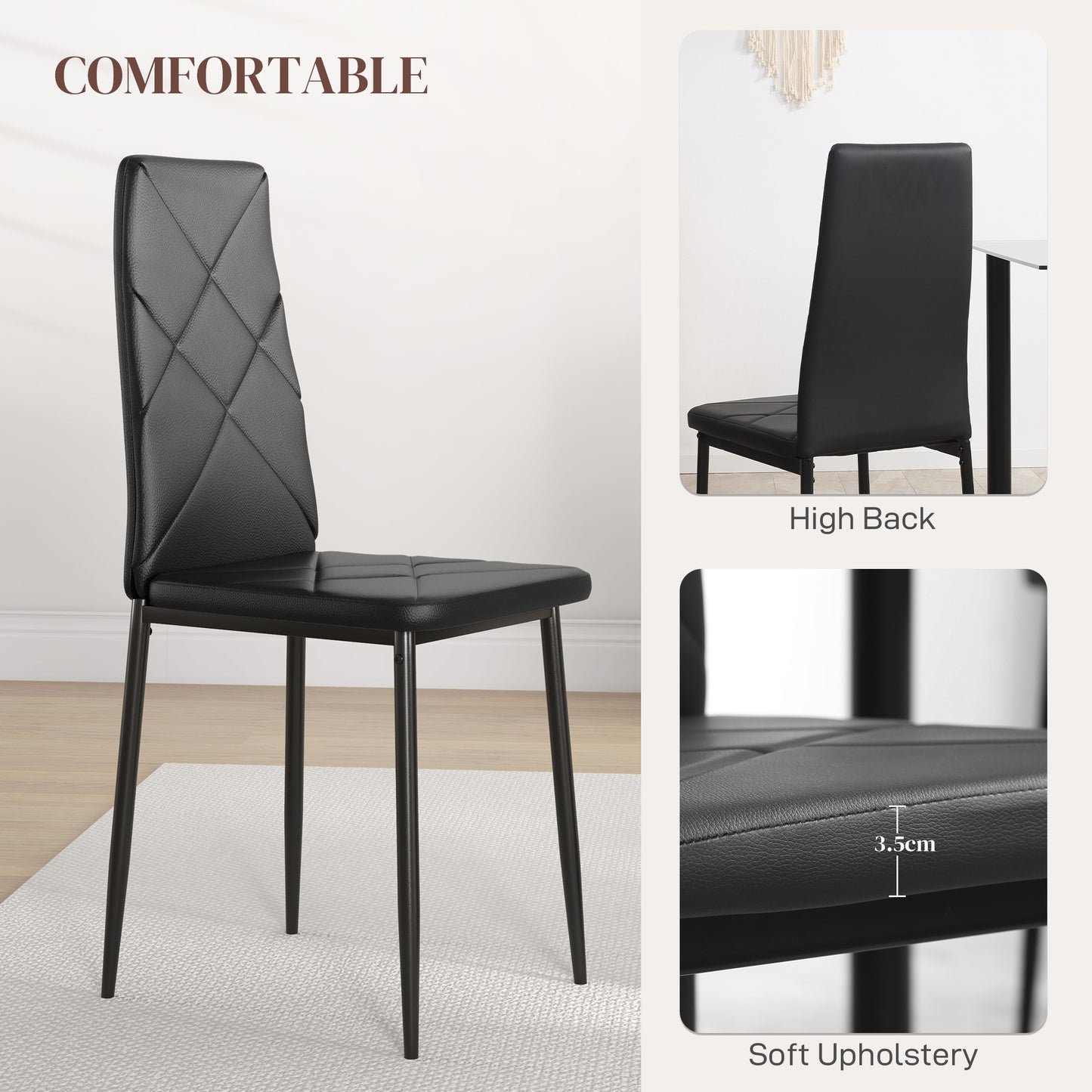 6-Pieces Dining Chairs, Faux Leather Kitchen Chairs, Black