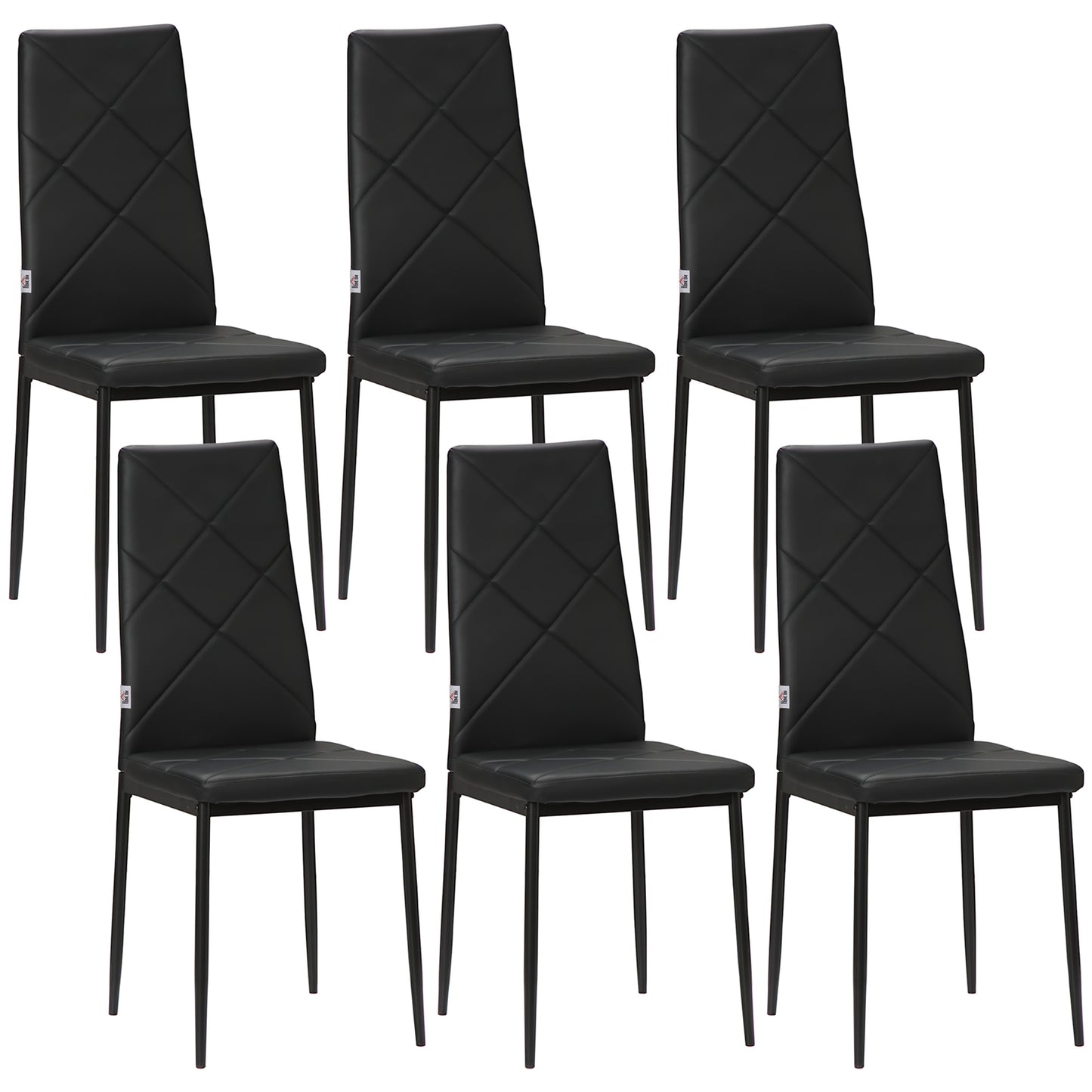 6-Pieces Dining Chairs, Faux Leather Kitchen Chairs, Black