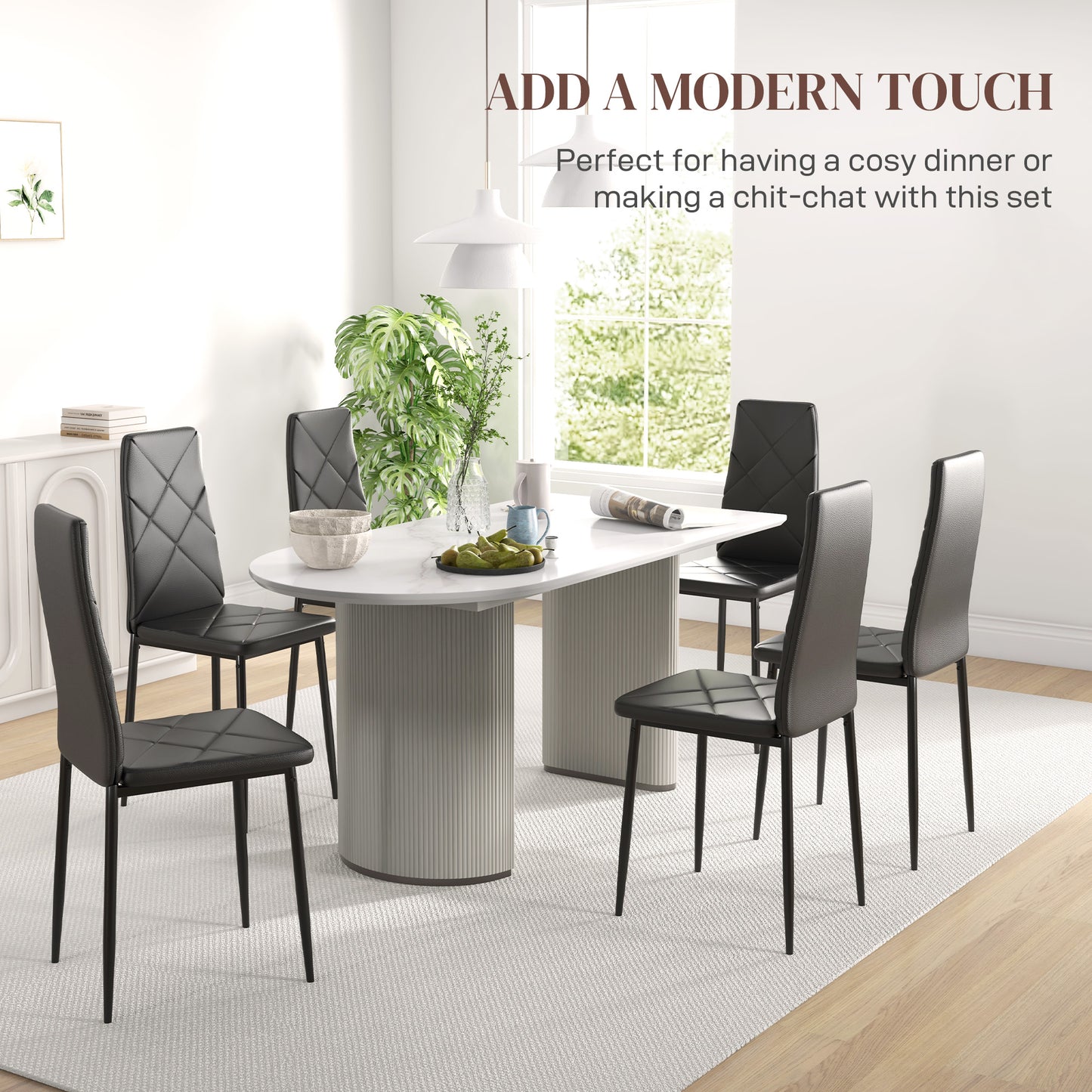 6-Pieces Dining Chairs, Faux Leather Kitchen Chairs, Black