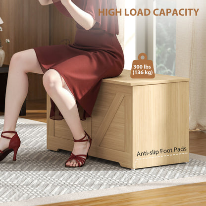 Storage Trunk with 2 Safety Hinges, 80cm, Natural Wood Finish