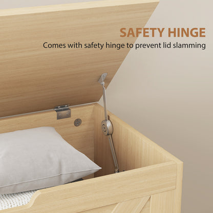 Storage Trunk with 2 Safety Hinges, 80cm, Natural Wood Finish