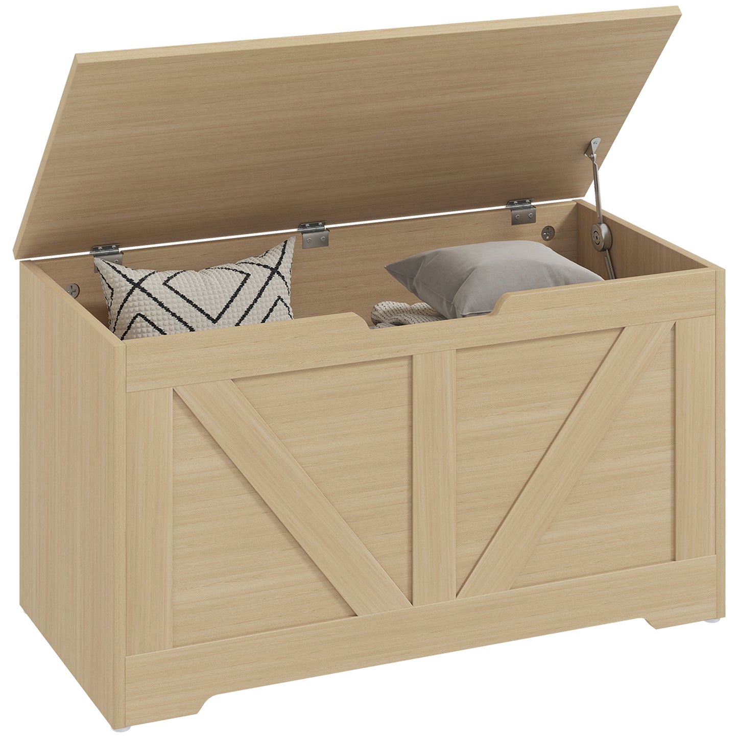 Storage Trunk with 2 Safety Hinges, 80cm, Natural Wood Finish