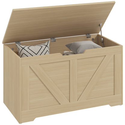Storage Trunk with 2 Safety Hinges, 80cm, Natural Wood Finish