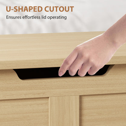 Storage Trunk with 2 Safety Hinges, 80cm, Natural Wood Finish