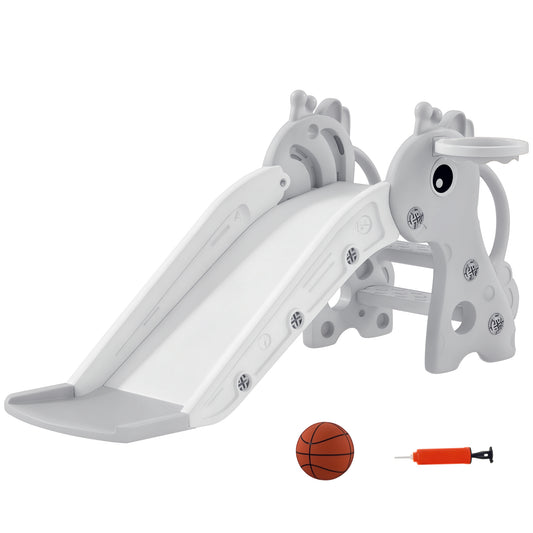 3 in 1 Kids Slide with Climber, Basketball Hoop and Ball, Grey